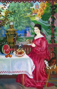 バルコニーにいる商人の妻 1920年 ボリス・ミハイロヴィチ・クストーディエフ Oil Paintings